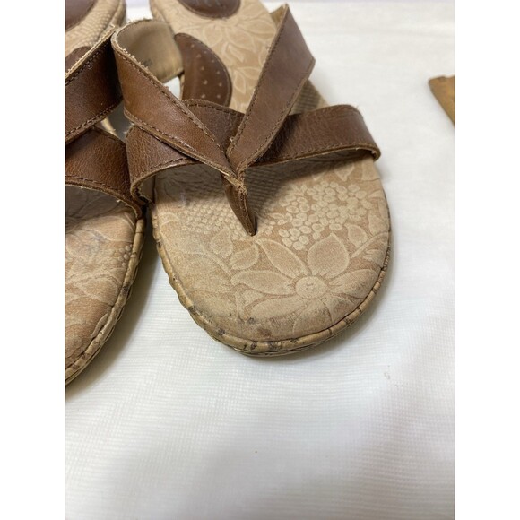 BOC Born Concept Brown Leather Slide On Thong Sandals Cork Heel Size Sz 8 C27041 - Picture 9 of 9
